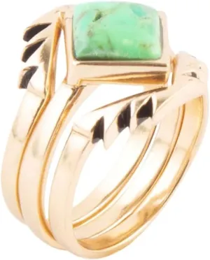 Barse Jewelry Aztec Lime Green Turquoise Golden Ring Set