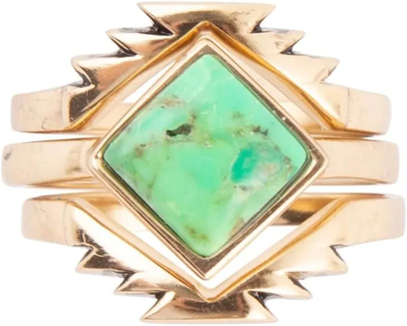 Barse Jewelry Aztec Lime Green Turquoise Golden Ring Set