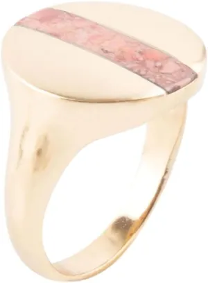 Barse Jewelry Signet Orange Sponge Coral and Golden Circle Ring