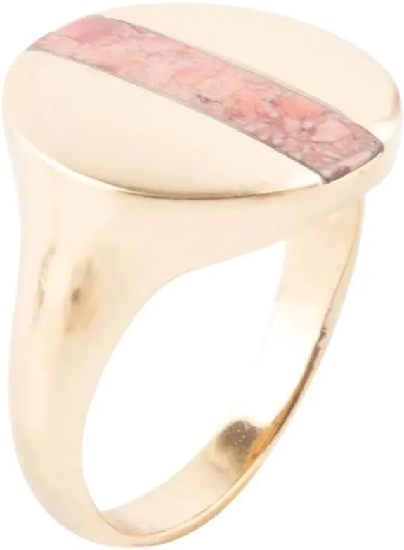 Barse Jewelry Signet Orange Sponge Coral and Golden Circle Ring