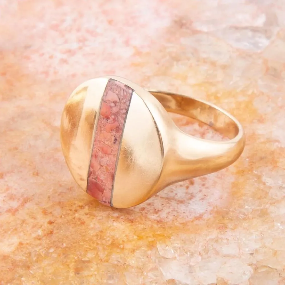 Barse Jewelry Signet Orange Sponge Coral and Golden Circle Ring