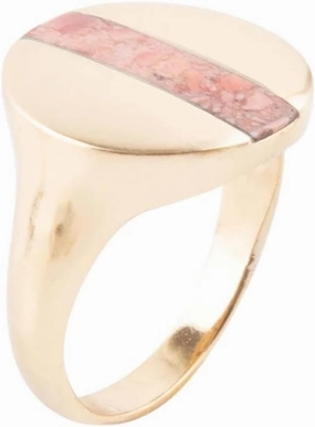Barse Jewelry Signet Orange Sponge Coral and Golden Circle Ring