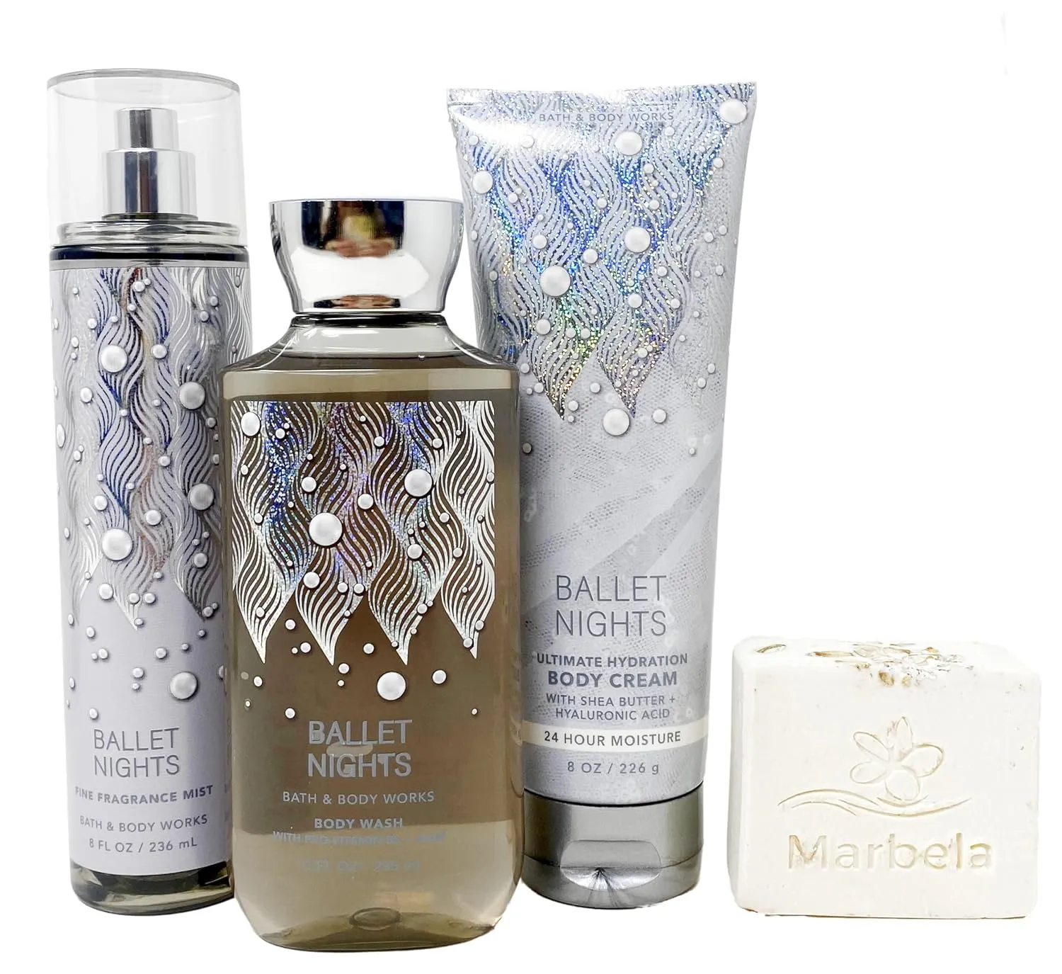 Bath & Body Works Ballet Nights - Trio Gift Set - Fine Fragrance Mist, Body Cream and Body Wash with a Natural Oats Soap.