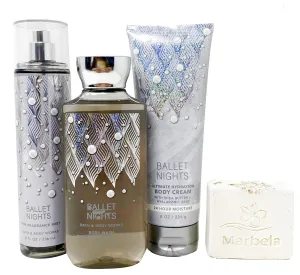 Bath & Body Works Ballet Nights - Trio Gift Set - Fine Fragrance Mist, Body Cream and Body Wash with a Natural Oats Soap.