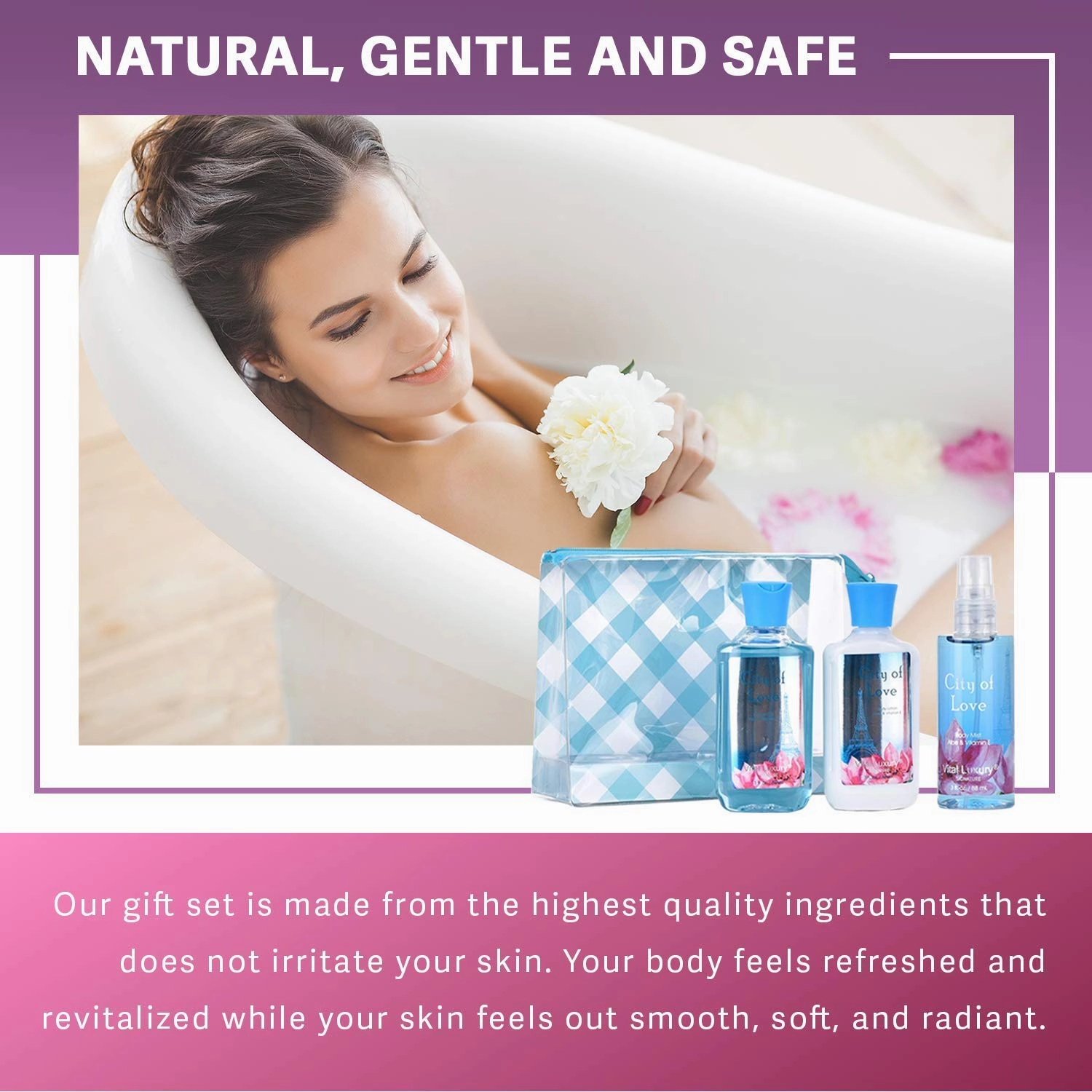 Bath & Body Care Travel Set - Home Spa Set with Body Lotion, Shower Gel and Fragrance Mist, Personal Body Care Travel Set (City of Love)