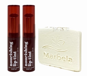 Bath & Body Works 2 Pack Wine Not Nourishing Lip Tint Set with a Natural Oats Sample Soap