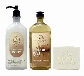 Bath & Body Works Aromatherapy Refresh Your Body Cedarwood   Ylang Ylang Duo Set - Lotion and Body Wash   Foam Bath - with a Natural Oats Bar Soap - Full Size