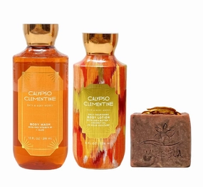 Bath & Body Works Calypso Clementine Duo Gift Set with an Orange Ginger Bar Soap - Body Wash and Body Lotion - Full Size