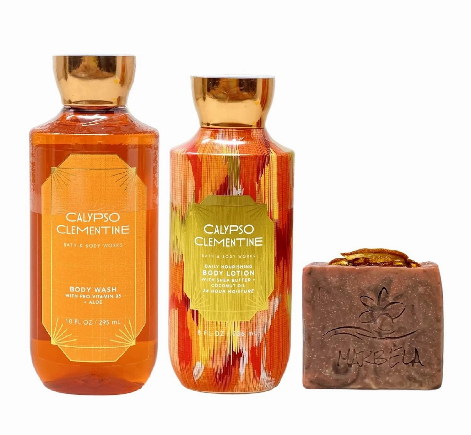 Bath & Body Works Calypso Clementine Duo Gift Set with an Orange Ginger Bar Soap - Body Wash and Body Lotion - Full Size