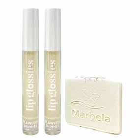 Bath & Body Works Lip Glossies 2 Piece Set - Flawless Shimmer - with a Natural Oats Sample Soap