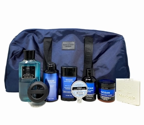 Bath & Body Works Men's Collection Ocean Duffle Bag 7 Piece Gift Set with a Natural Oats Sample Soap