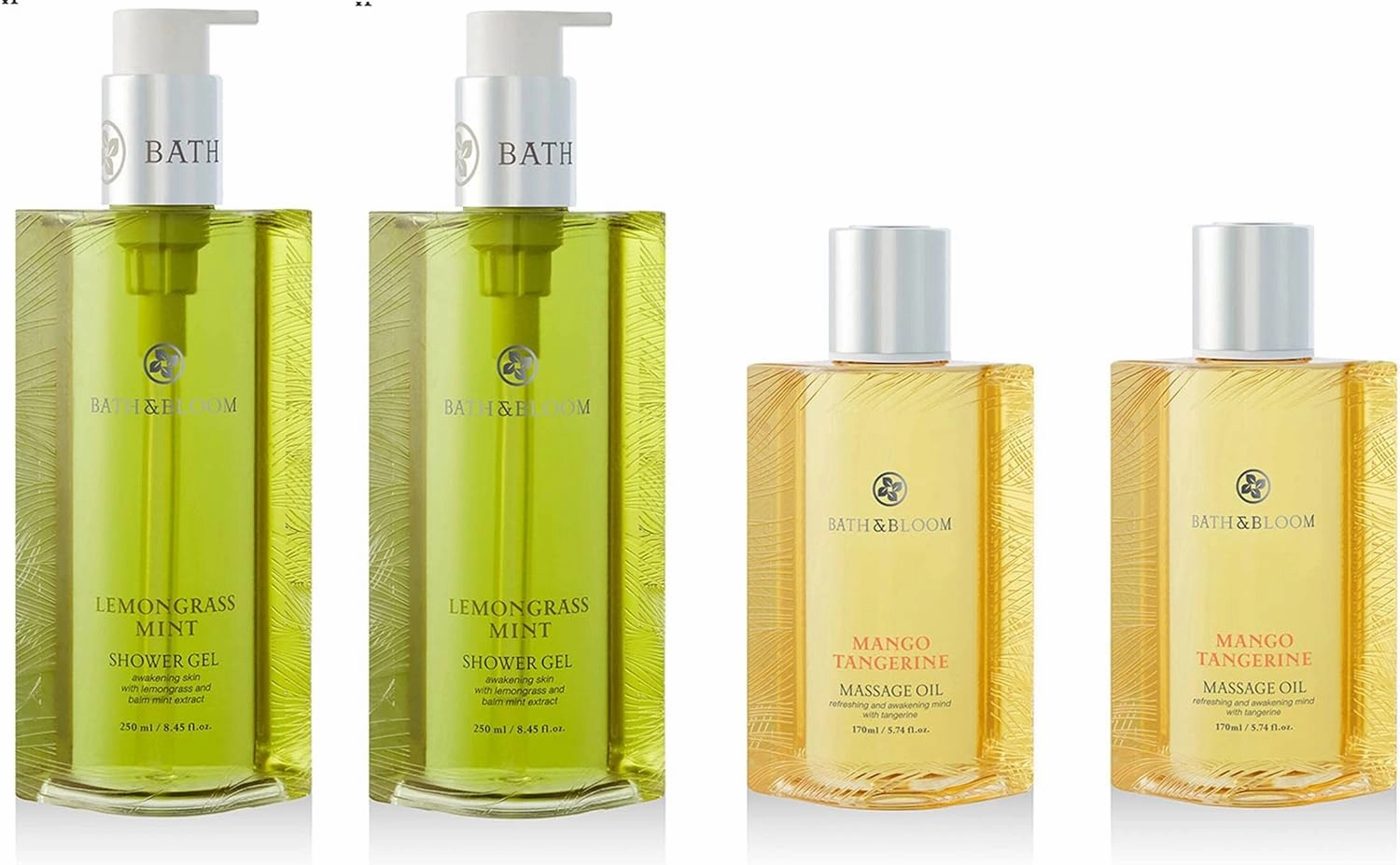 Bath and Bloom Lemongrass Mint Shower Gel and Mango Tangerine Massage Oil Set.