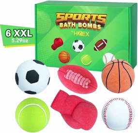 Bath Bombs for Kids, Extra Large Sports Bathbomb Set with 6 Sports Themes, All Natural Bath Bomb for Women and Men, Surpise Inside Every Box of Bathbombs, Lasting Bath Fizzies for The Entire Family