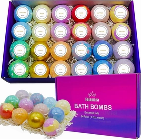 Bath Bombs Gift Set - 24 Pcs Handmade, Natural & Organic Essential Oil Bubble Bath for Women and Girls
