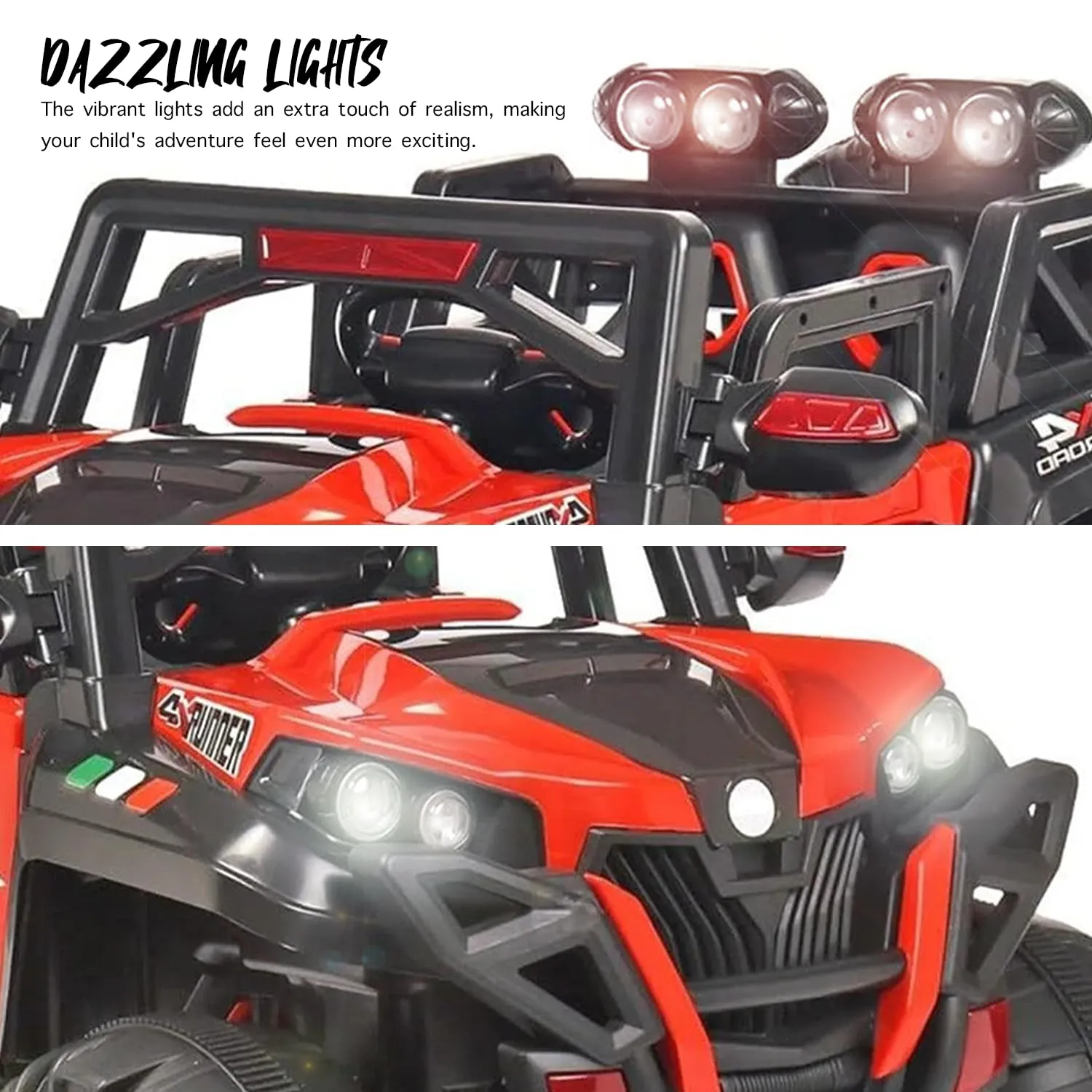 Battery Operated 4x4 Jeep for Kids, Ride on Toy Kids Car with Light & Music & 1 to 9 Years Boys Girls (Red)
