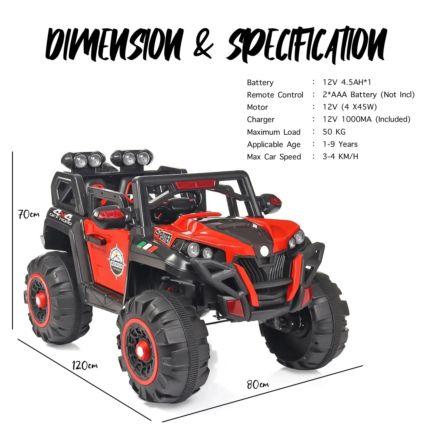 Battery Operated 4x4 Jeep for Kids, Ride on Toy Kids Car with Light & Music & 1 to 9 Years Boys Girls (Red)