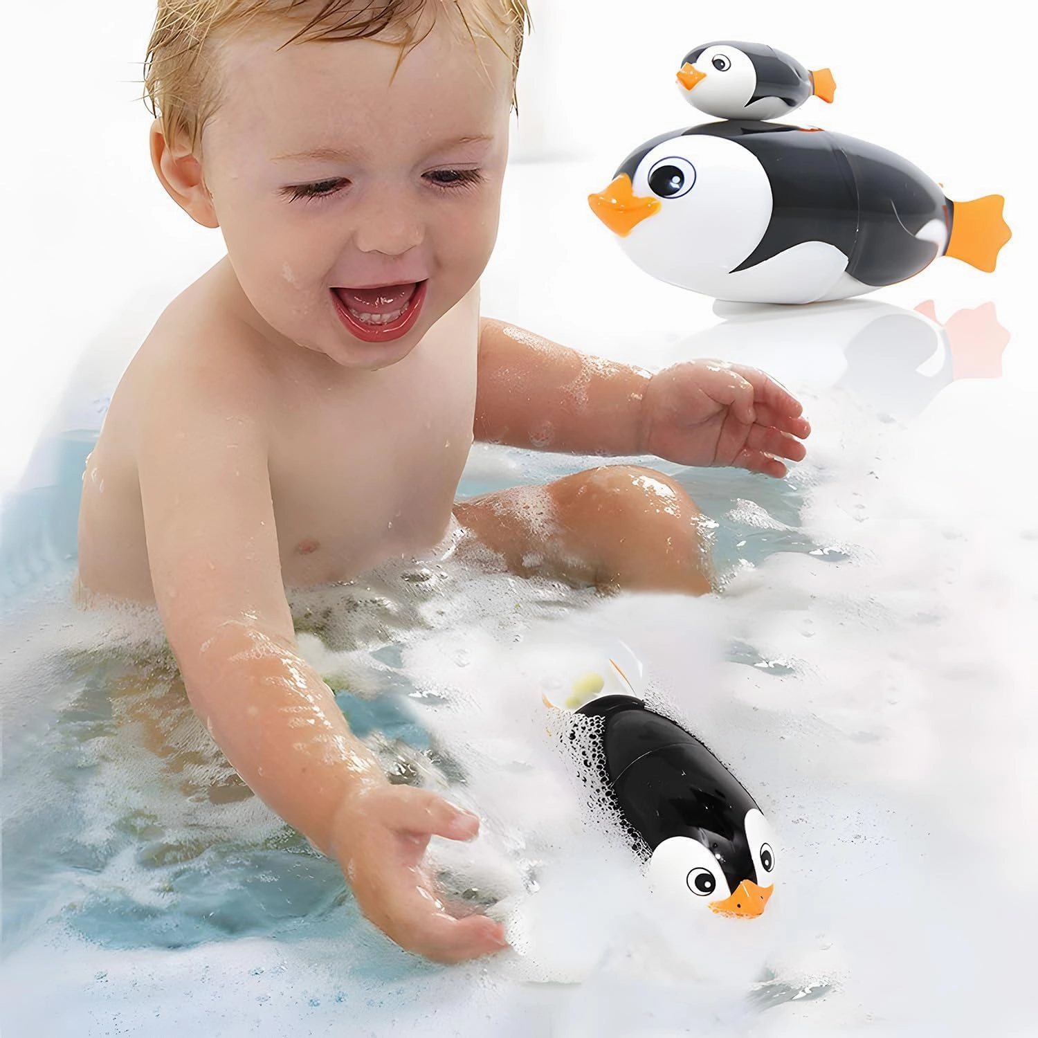 Battery Operated Swimming Penguin, Waterproof Bath Tub Pool Toy for Kids, Fun Swimming Companion for Indoor & Outdoor Use