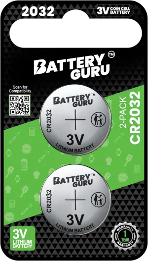 BatteryGuru Car Key Battery for Fiat 500 (2012-2024 500 Remote Battery CR2032 3V Powered Pack of 2