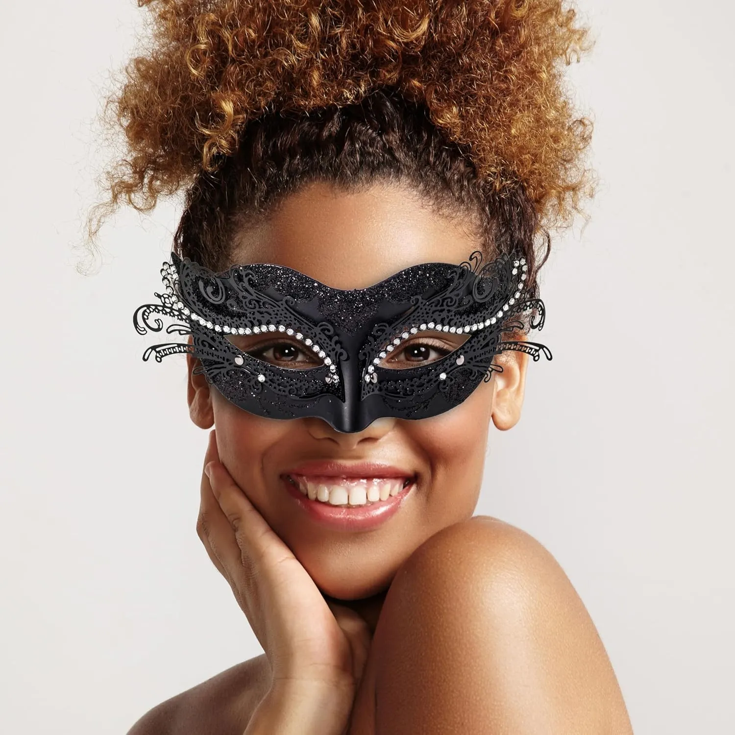 BCARICH Masquerade Masks For Couples, Women Cosplay Mask with Rhinestone and Venetian Style Men Mask for Mardi Gras Halloween