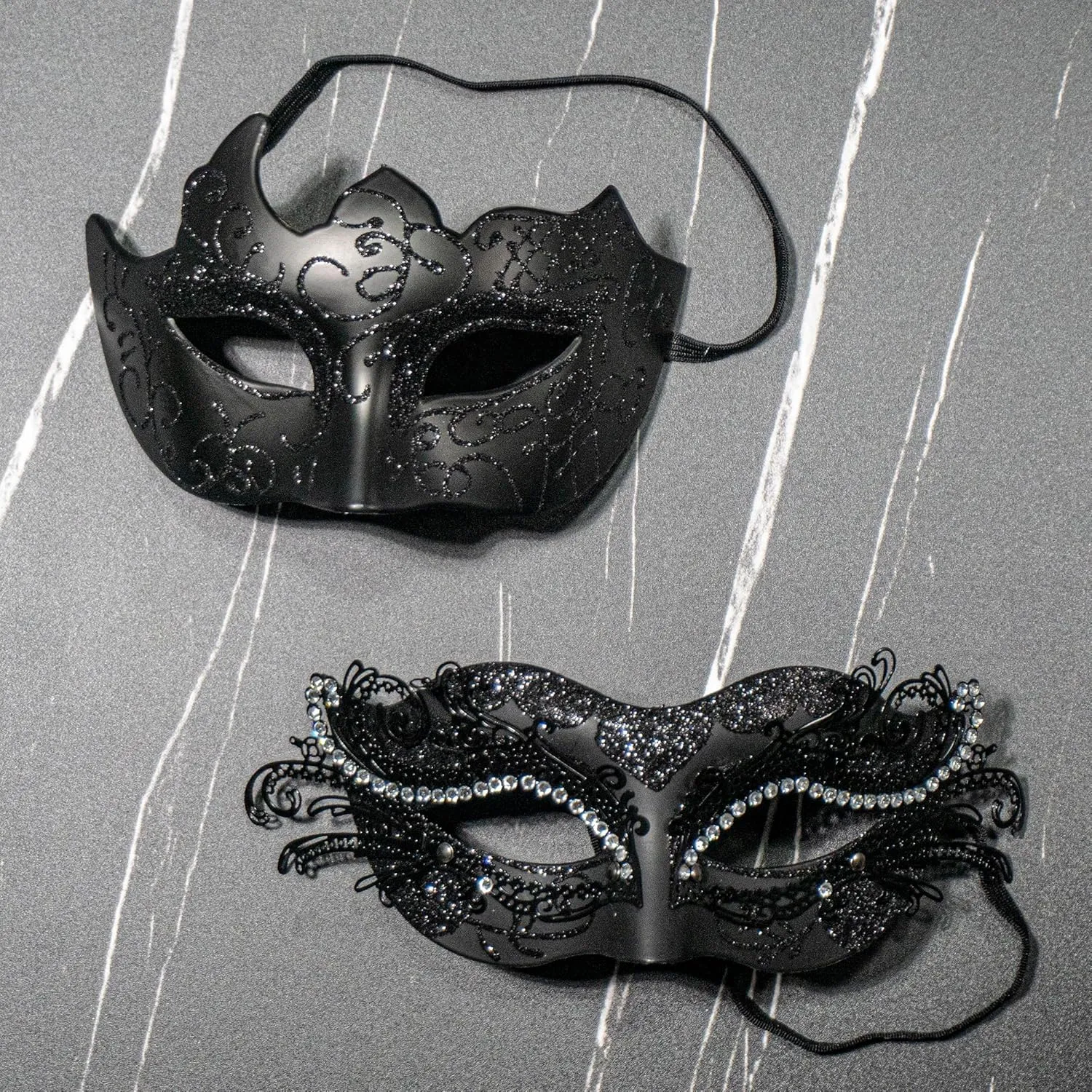 BCARICH Masquerade Masks For Couples, Women Cosplay Mask with Rhinestone and Venetian Style Men Mask for Mardi Gras Halloween