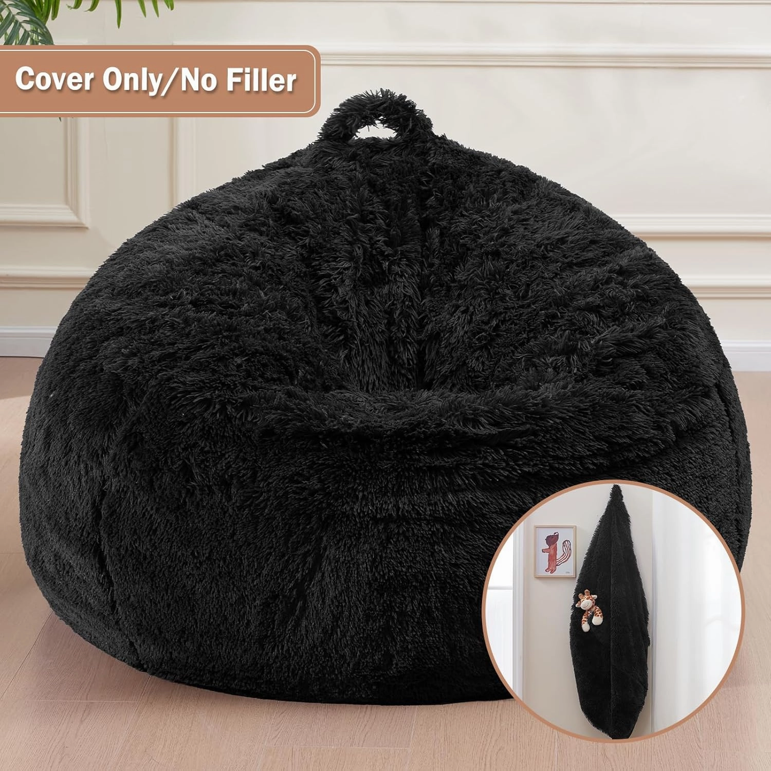 Bean Bag for Stuffed Animals Storage Covers Only, Furry Comfy Stuffy Reading Chair with Side Pocket Handle, Machine Washable Bing Bag chair Cover