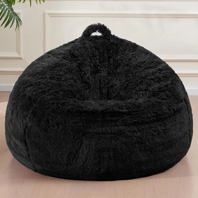 Bean Bag for Stuffed Animals Storage Covers Only, Furry Comfy Stuffy Reading Chair with Side Pocket Handle, Machine Washable Bing Bag chair Cover