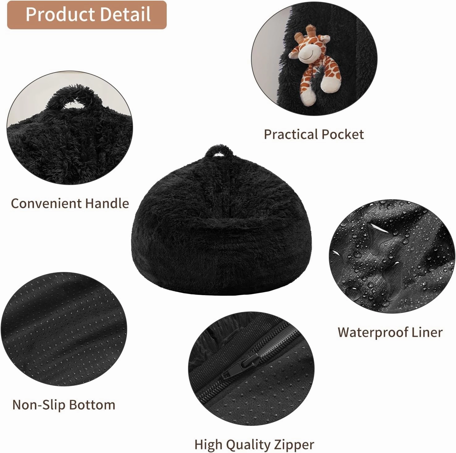 Bean Bag for Stuffed Animals Storage Covers Only, Furry Comfy Stuffy Reading Chair with Side Pocket Handle, Machine Washable Bing Bag chair Cover