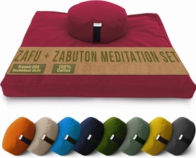 Bean Products Meditation Cushion Mat Set - Zafu Floor Pillow Organic Buckwheat Pillow   Cotton Filled Zabuton Prayer Pad - Meditation Pillow Yoga Knee Pad - Made in USA - 14" Round or 18" Oval