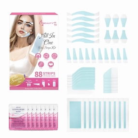 Beauty7 Eyebrow Wax Strips, 88pcs All in One Body Wax Strips, Lip Waxing Strip, Bikini Legs Arms Facial Wax Strip, Hair Removal with 8 Calming Oil Wipes, for All Skin Types Women