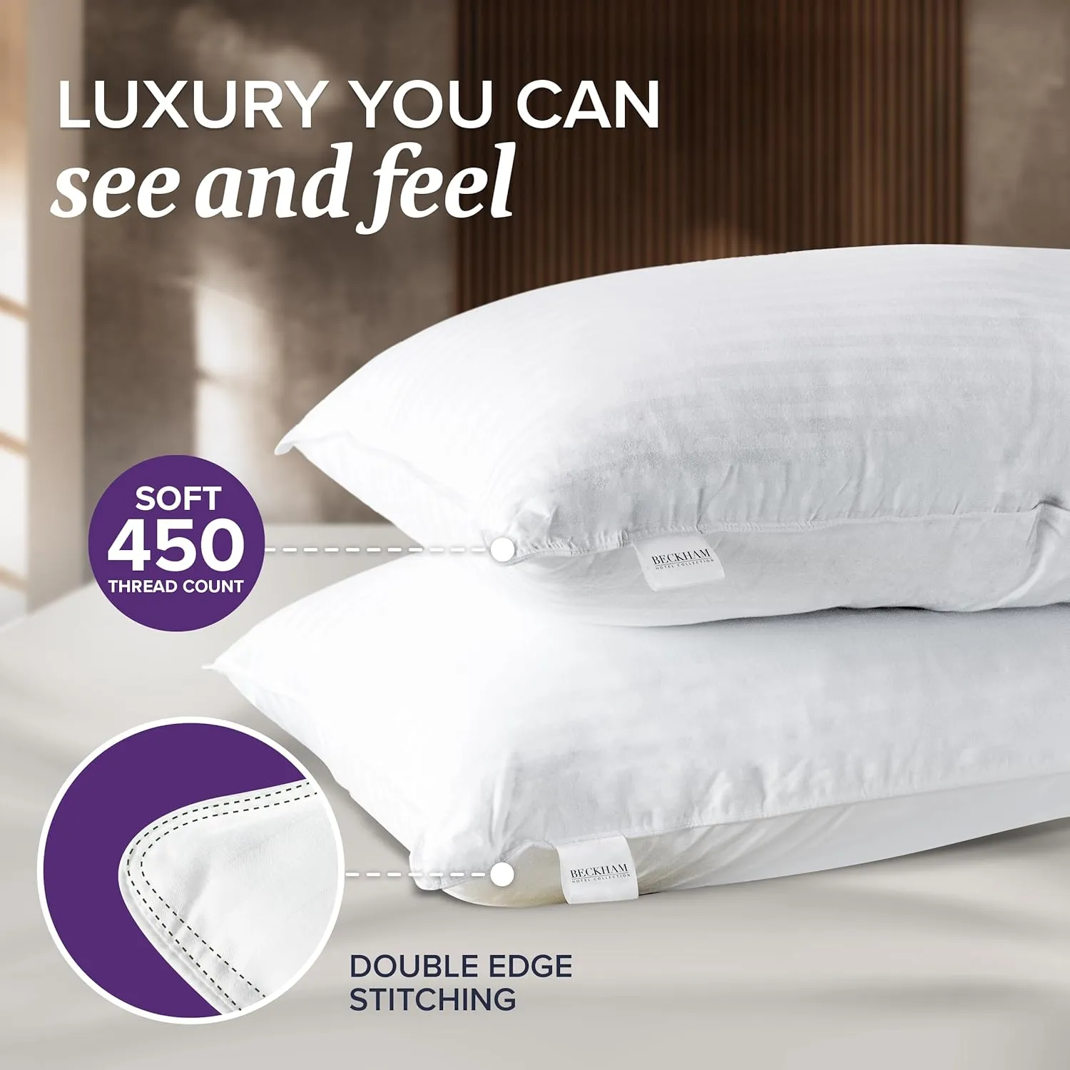 Beckham Hotel Collection Bed Pillows Queen/Standard Size Set of 2 - Down Pillow for Sleeping - Back, Stomach or Side Sleepers