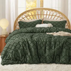 Bedsure Queen Comforter Set - Olive Green Comforter, Boho Tufted Shabby Chic Bedding, 3 Pieces Vintage Farmhouse Bed Set for All Seasons, Fluffy Soft Bedding with 2 Pillow Shams