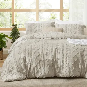 Bedsure Tufted Boho Comforter Set Queen Size - Linen Boho Bed Set, GentleSoft™ 3 Pieces Farmhouse Shabby Chic Embroidery Bedding, Gifts for Woman, Soft Jacquard Queen Comforter for All Seasons