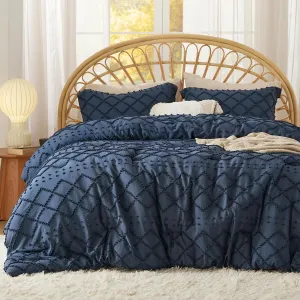 Bedsure Twin XL Comforter Set - Navy Blue Comforter, Boho Tufted Shabby Chic Bedding, 2 Pieces Vintage Farmhouse Bed Set for All Seasons, Fluffy Soft Bedding with 1 Pillow Sham