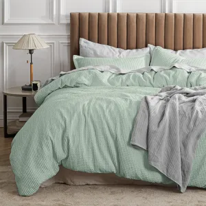 Bedsure Waffle Comforter Set Queen, Sage Green Soft Cotton Bedding, Waffle Weave Bed Set, 3 Pieces, 1 Comforter (90"x90") and 2 Pillow Shams, Premium Cotton Cover with Polyester Fill for All Seasons