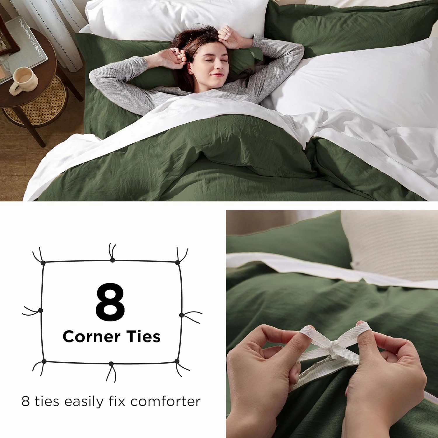 Bedsure Olive Green Duvet Cover Queen Size - 3 Pieces Prewashed Extra Soft Bedding Set, Includes 1 Duvet Cover 90x90 Inches with Zipper Closure & 2 Pillow Shams, Comforter Not Included