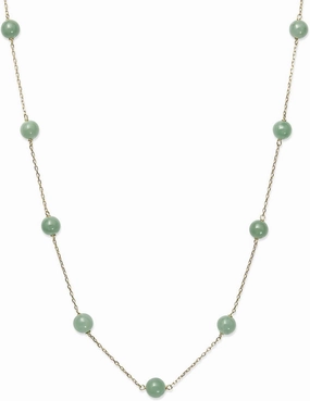 Belacqua Belacqua Natural Jade Delicate Beaded Station Necklace for Women | 14K Yellow Gold | Jewelry for Her | Gift Box Included