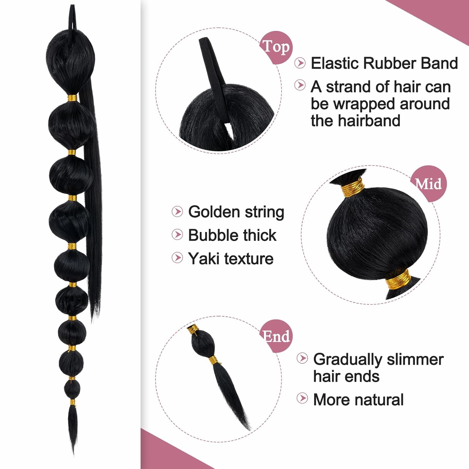 Benehair Bubble Afro Puff Extension - 34Inch Long Braided Ponytail, Straight Synthetic Hair, Lantern Ponytail Wrap Around, 120g/pc, 2pcs/pack