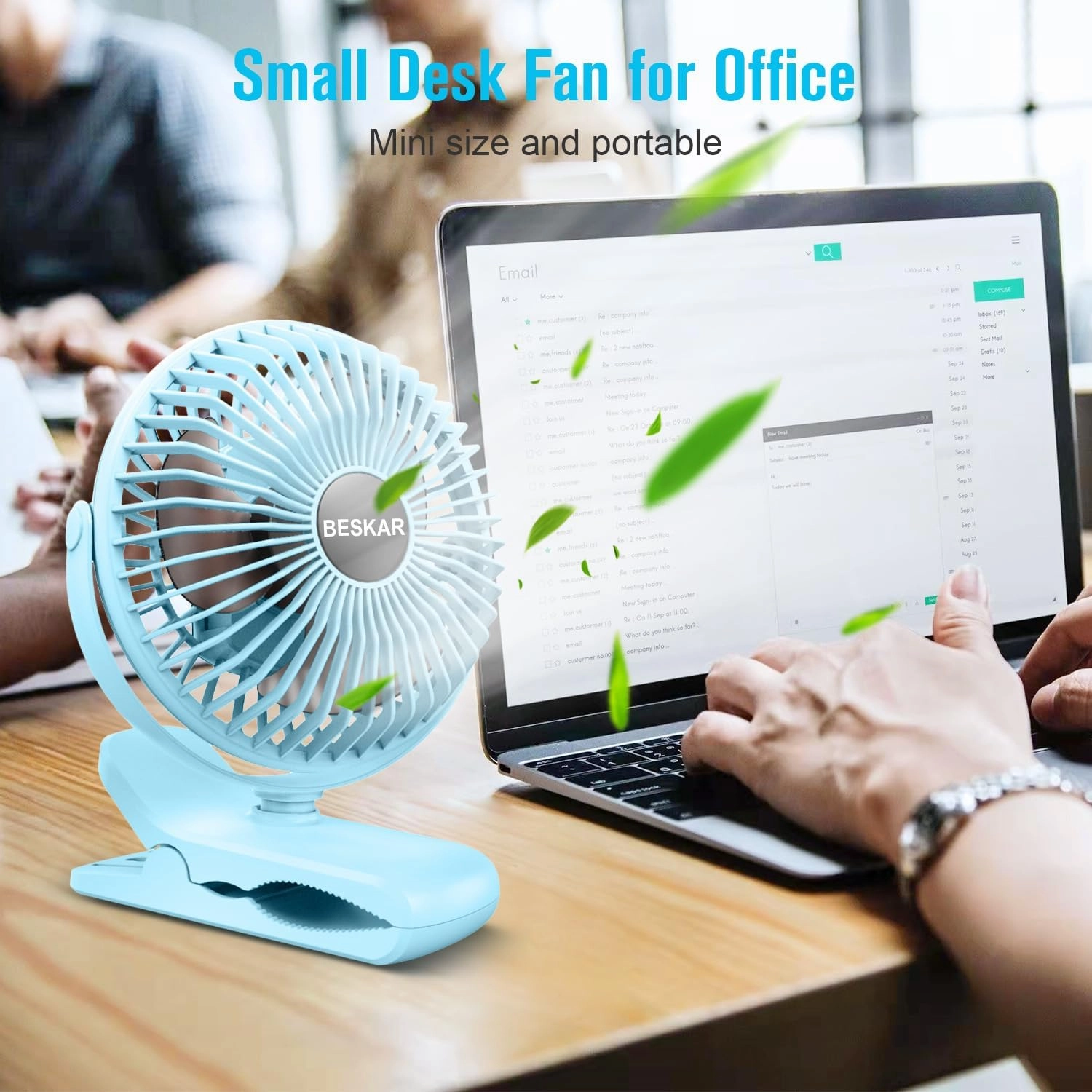 BESKAR Portable Clip on Fan Rechargeable, 4 Speeds Small Battery Operated Fan, USB Desk Fan with Strong Airflow, Sturdy Clamp for Golf Cart Office Outdoor Travel Camping