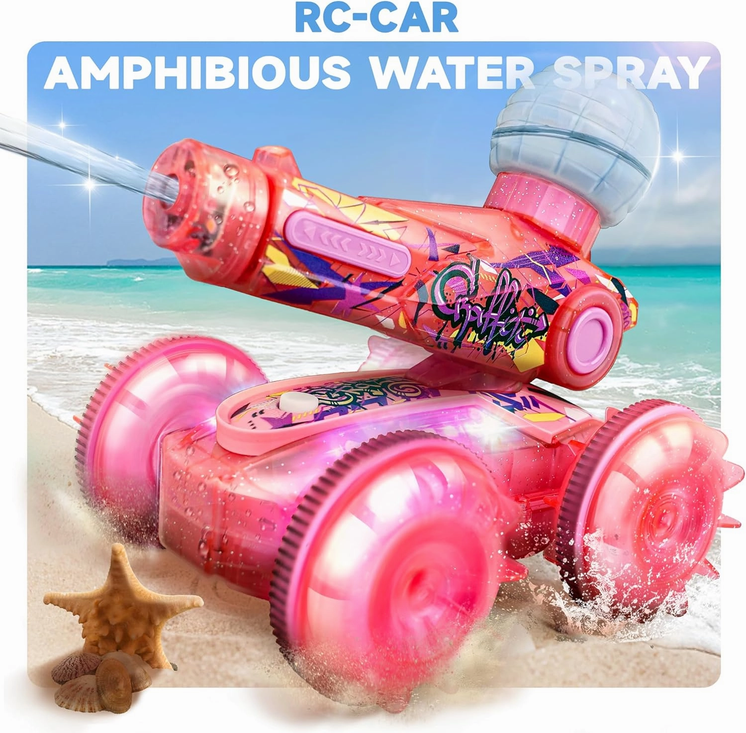 BEZGAR Amphibious Remote Control Car Toys for Ages 6-8, Rc Stunt Car with Water Gun for Boys and Girls 8-12, Remote Control Boat with Light Beach and Pool Toys for Kids (Pink)