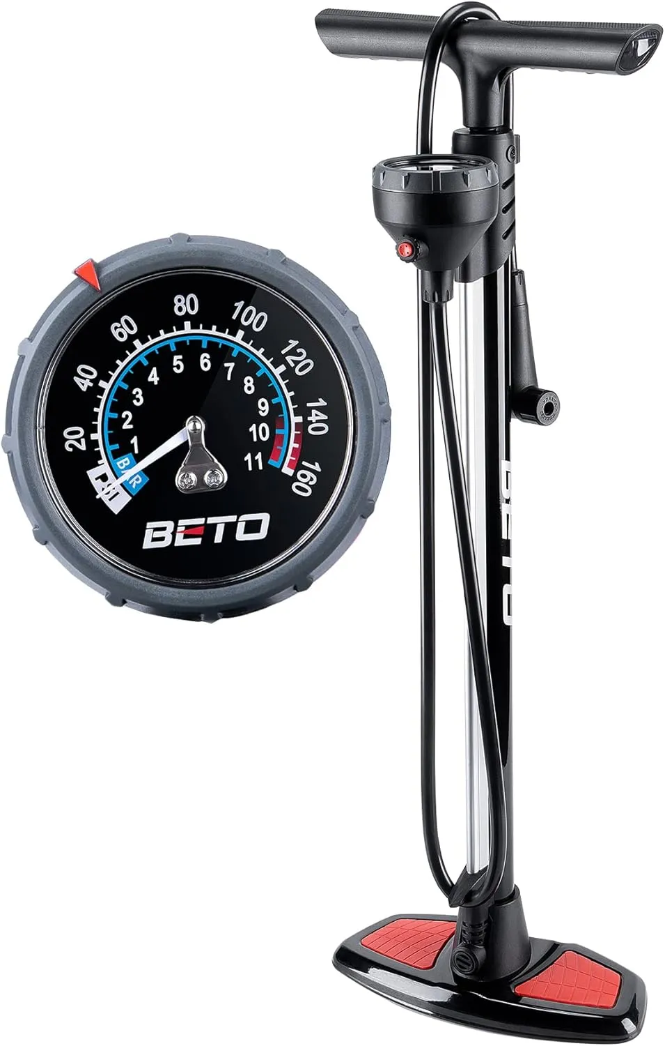 Bike Pump Portable - Bicycle Floor Pump with Industrial Top-Mounted Gauge & Air Bleed Button, Steel Tube 160 Psi Max