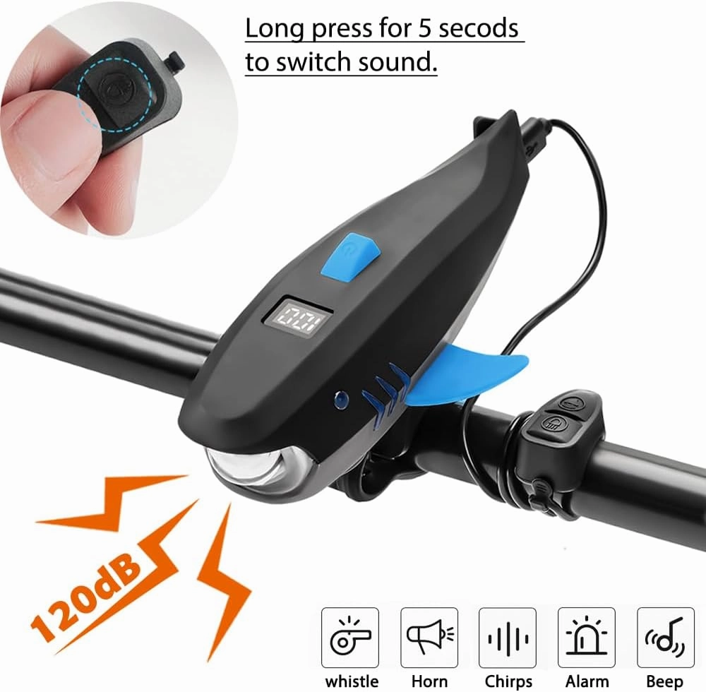 Bike Horn with Light, 120dB Electric Bicycle Bell & 400LM Rechargeable Headlight, IPX4 Waterproof Kids Bike Accessories for Boys/Girls, Scooters, Easy Install with Battery