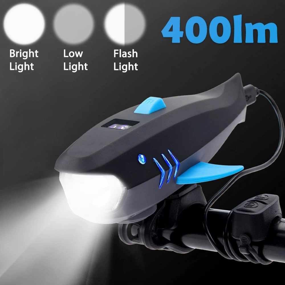 Bike Horn with Light, 120dB Electric Bicycle Bell & 400LM Rechargeable Headlight, IPX4 Waterproof Kids Bike Accessories for Boys/Girls, Scooters, Easy Install with Battery