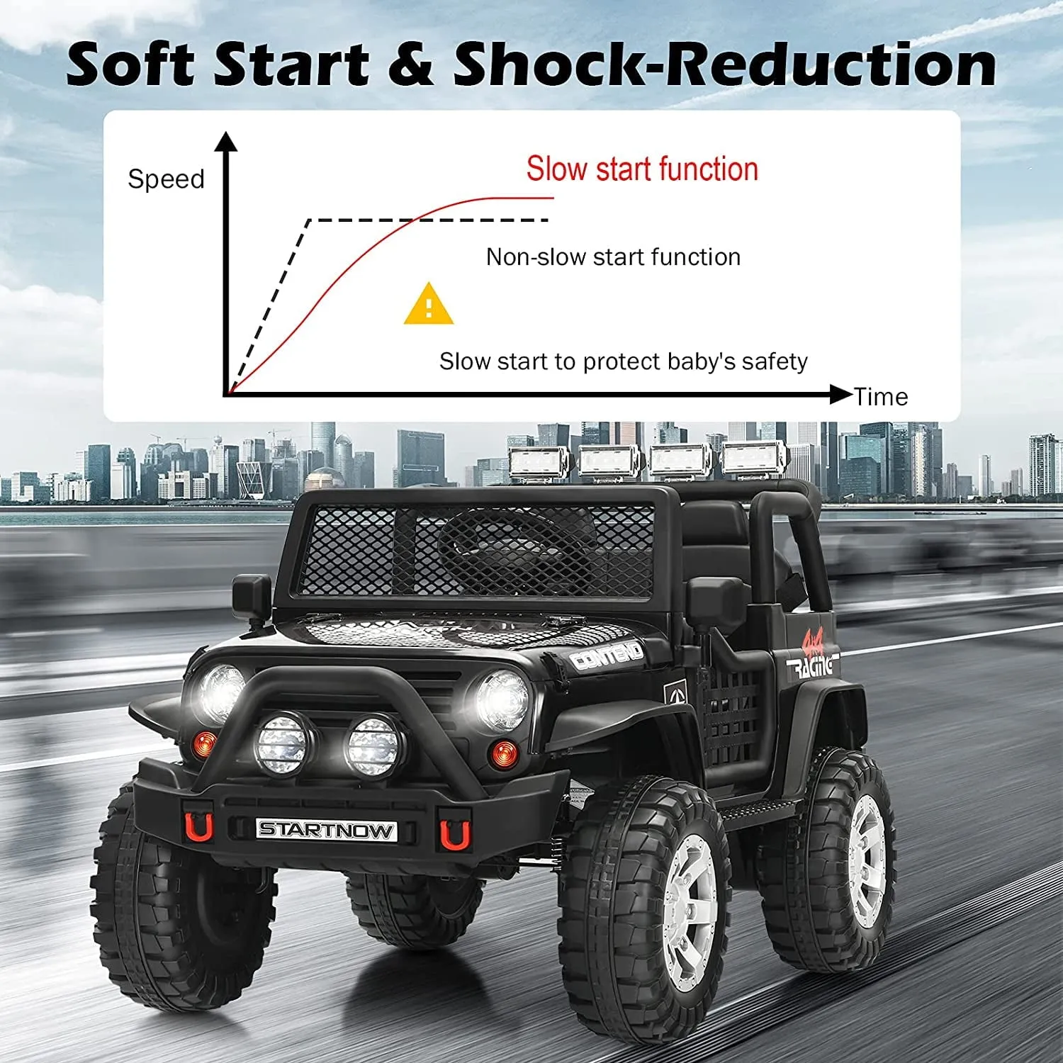 Black 12V Kids Ride on Truck Car with Parent Remote Control, Spring Suspension and LED Lights
