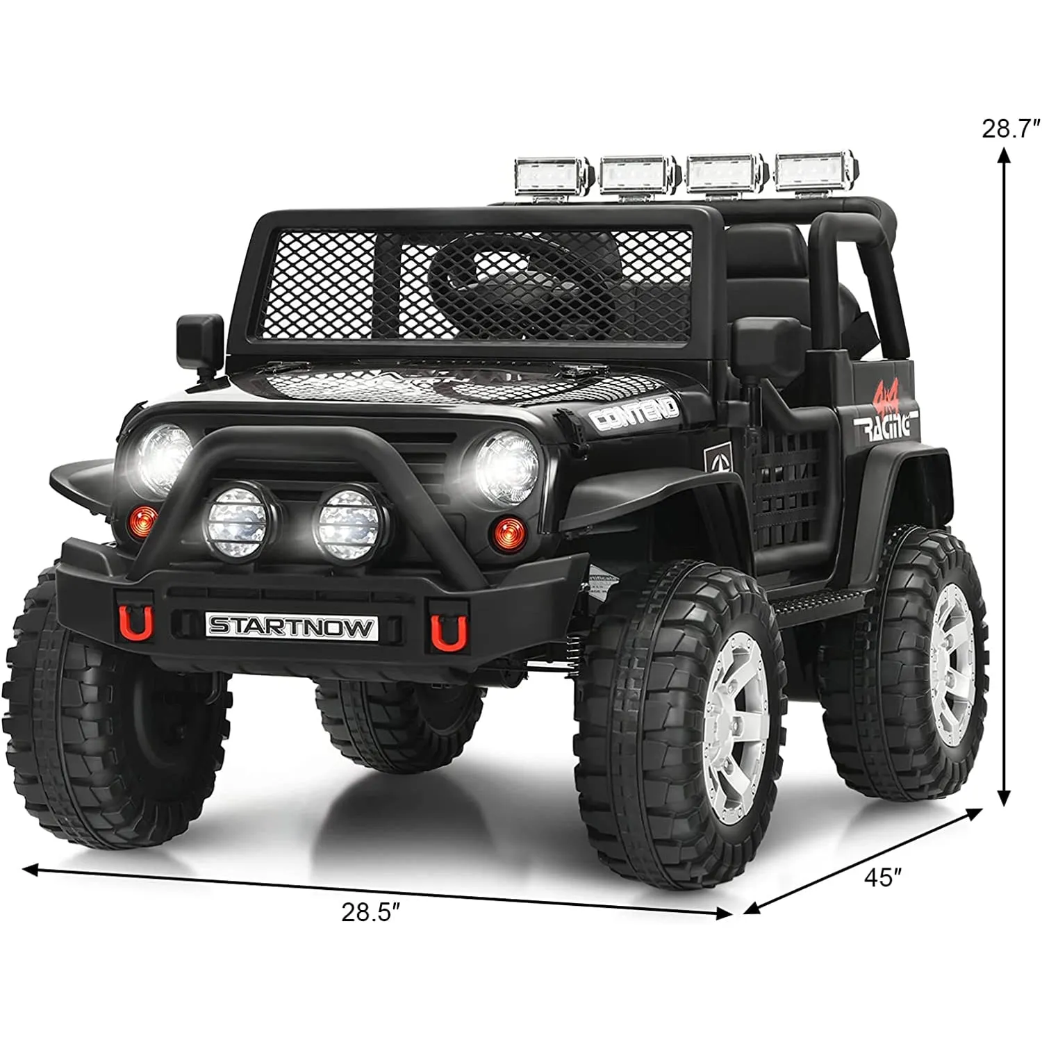 Black 12V Kids Ride on Truck Car with Parent Remote Control, Spring Suspension and LED Lights