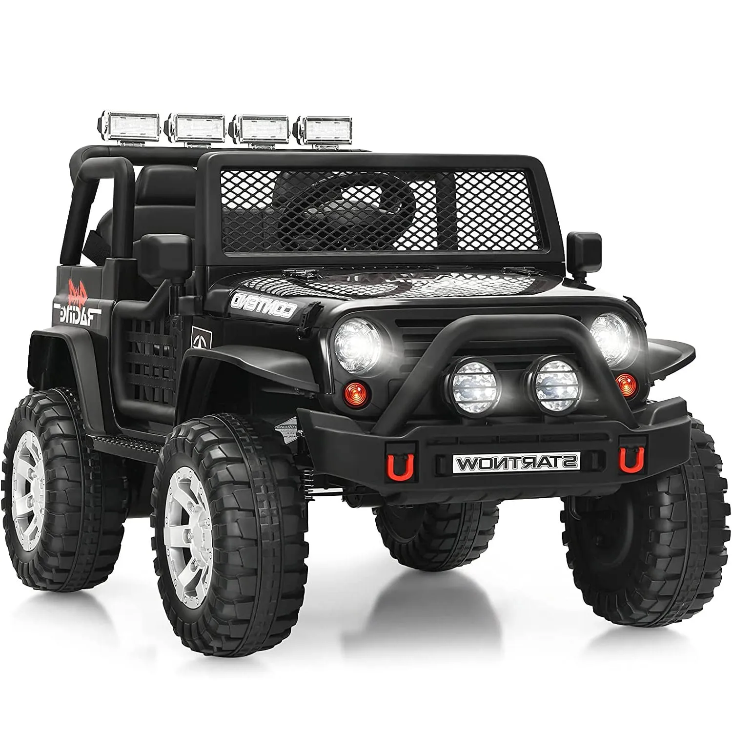 Black 12V Kids Ride on Truck Car with Parent Remote Control, Spring Suspension and LED Lights