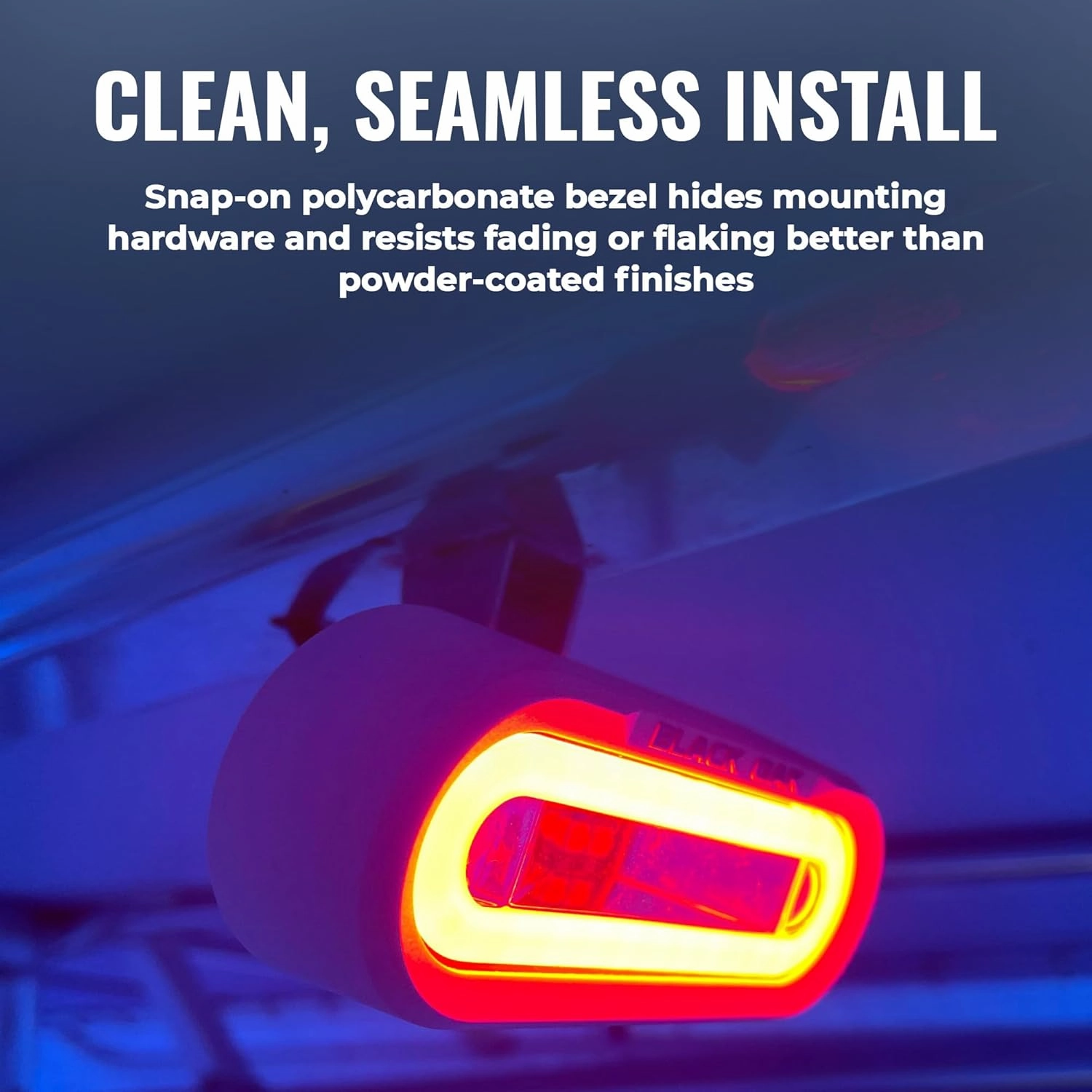 Black Oak Low Pro™ Waterproof Marine Spreader Lights – LED Deck or Dock Light Bar, 2000 Lumens, 120° Beam, IP69K, Bracket Mount (Black Housing, Amber Halo)