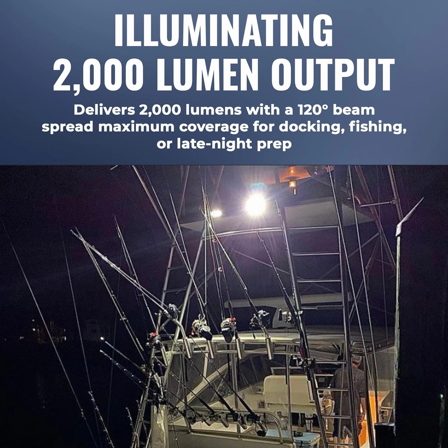 Black Oak Low Pro™ Waterproof Marine Spreader Lights – LED Deck or Dock Light Bar, 2000 Lumens, 120° Beam, IP69K, Bracket Mount (Black Housing, Amber Halo)