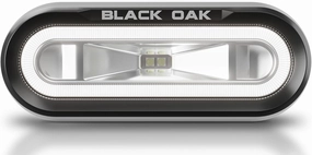 Black Oak Low Pro™ Waterproof Marine Spreader Lights – LED Deck or Dock Light Bar, 2000 Lumens, 120° Beam, IP69K, Bracket Mount (Black Housing, White Halo)