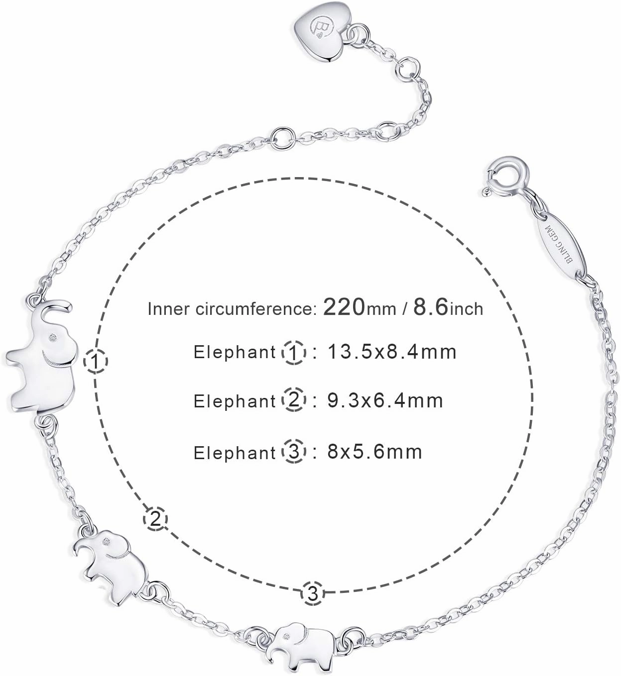 BlingGem Elephants Bracelet for Women 925 Sterling Silver Generations Bracelet for Grandmother Mother Daughter Bracelets Animal Jewelry Mothers'Day Birthday Gifts for Women Mom Wife Family