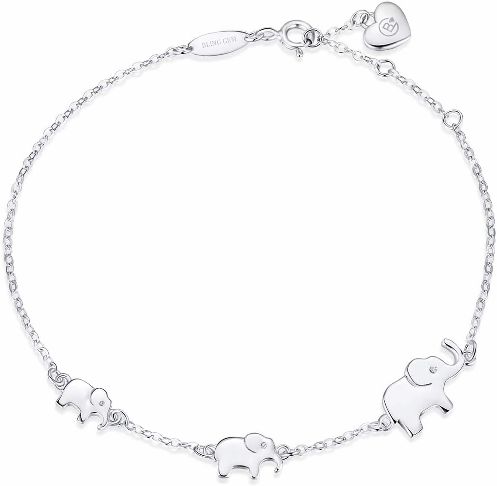 BlingGem Elephants Bracelet for Women 925 Sterling Silver Generations Bracelet for Grandmother Mother Daughter Bracelets Animal Jewelry Mothers'Day Birthday Gifts for Women Mom Wife Family